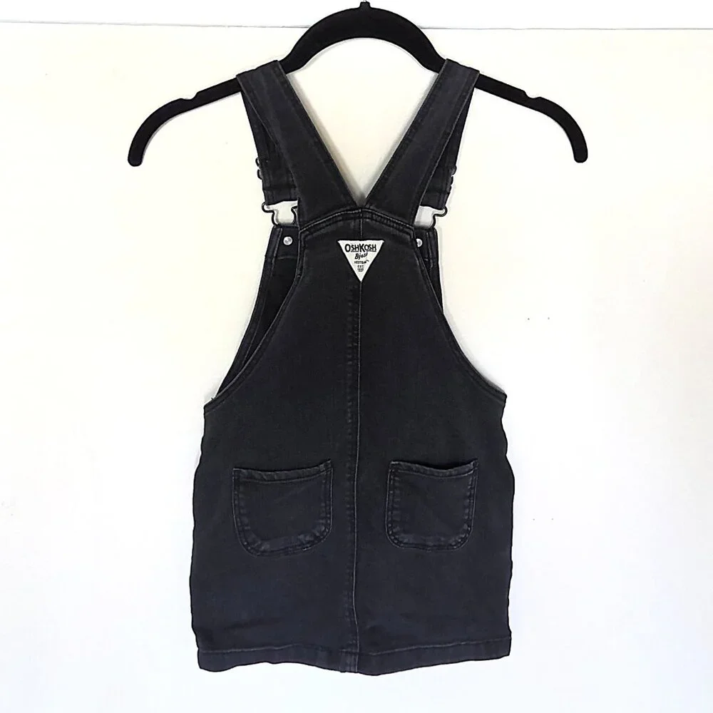OshKosh B'gosh Girl's Black Denim Overall Dress EUC Sz 6 / 6X